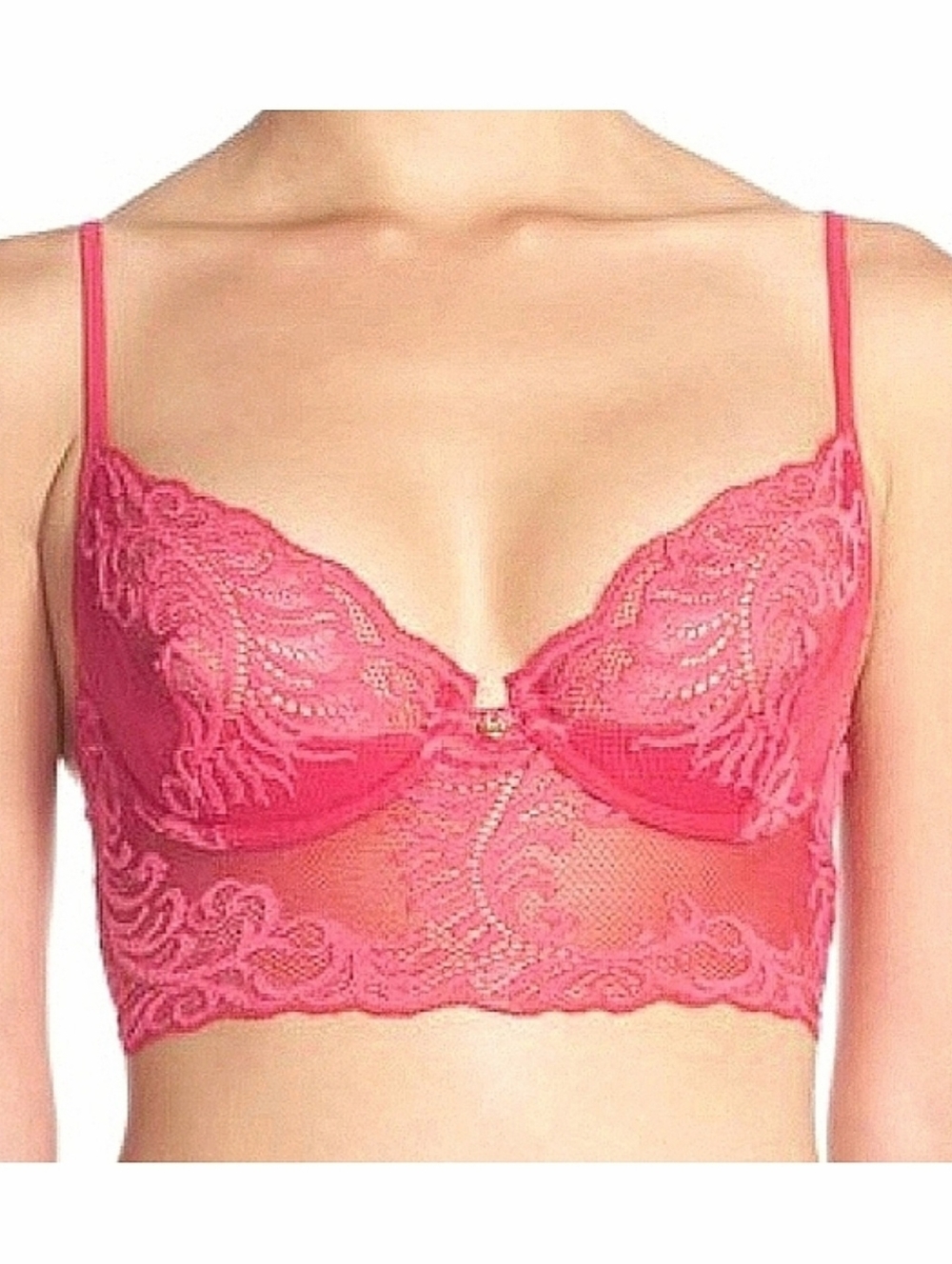 NATORI Feathers Longline Bra 36DD Hot Pink Floral Lace